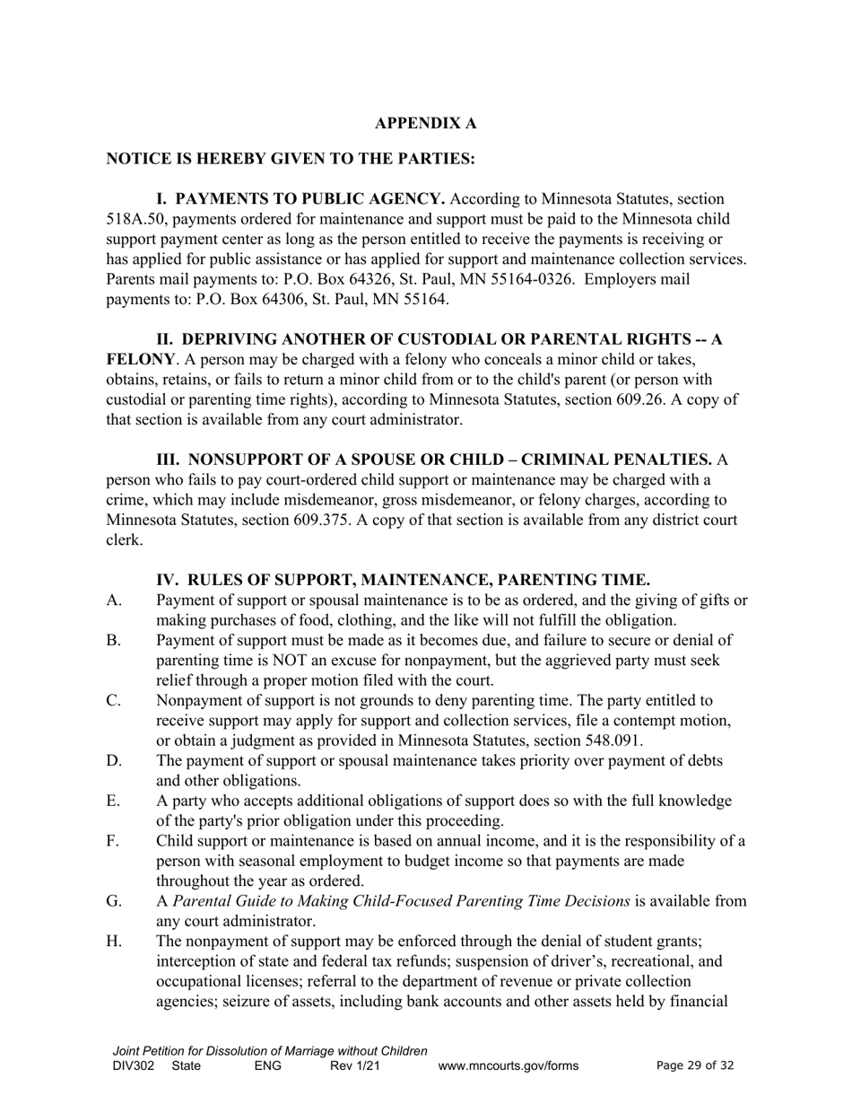 Form DIV302 Joint Petition, Agreement, and Judgment and Decree for Marriage Dissolution Without Children - Minnesota, Page 29