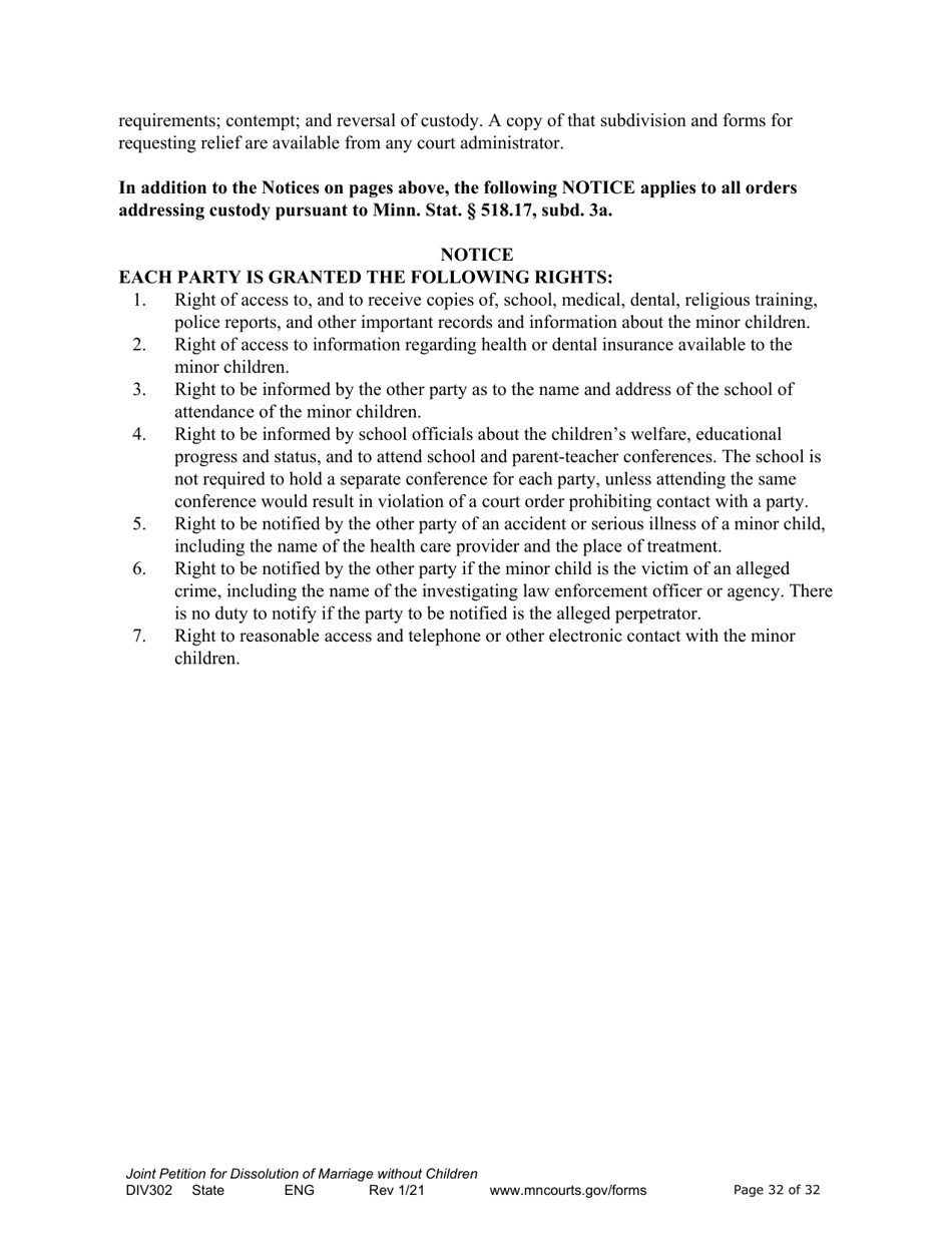 Form DIV302 Joint Petition, Agreement, and Judgment and Decree for Marriage Dissolution Without Children - Minnesota, Page 32