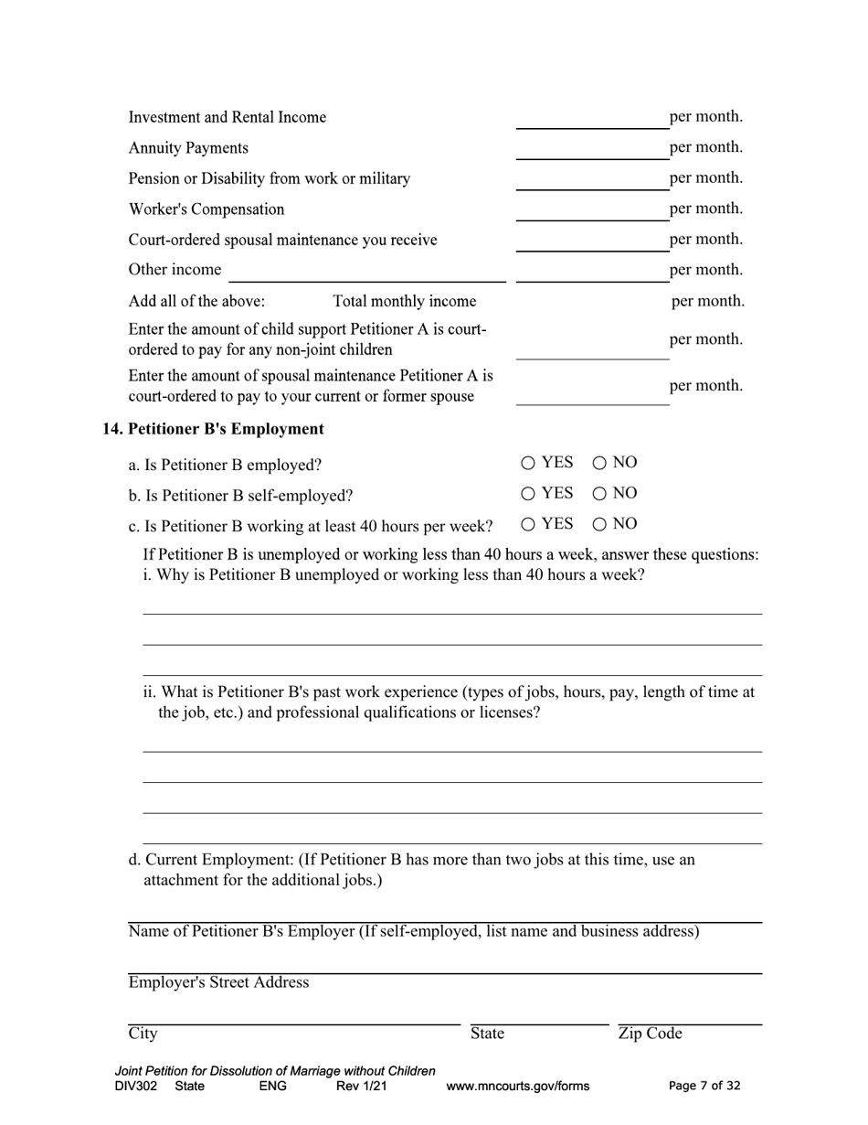 Form DIV302 Joint Petition, Agreement, and Judgment and Decree for Marriage Dissolution Without Children - Minnesota, Page 7