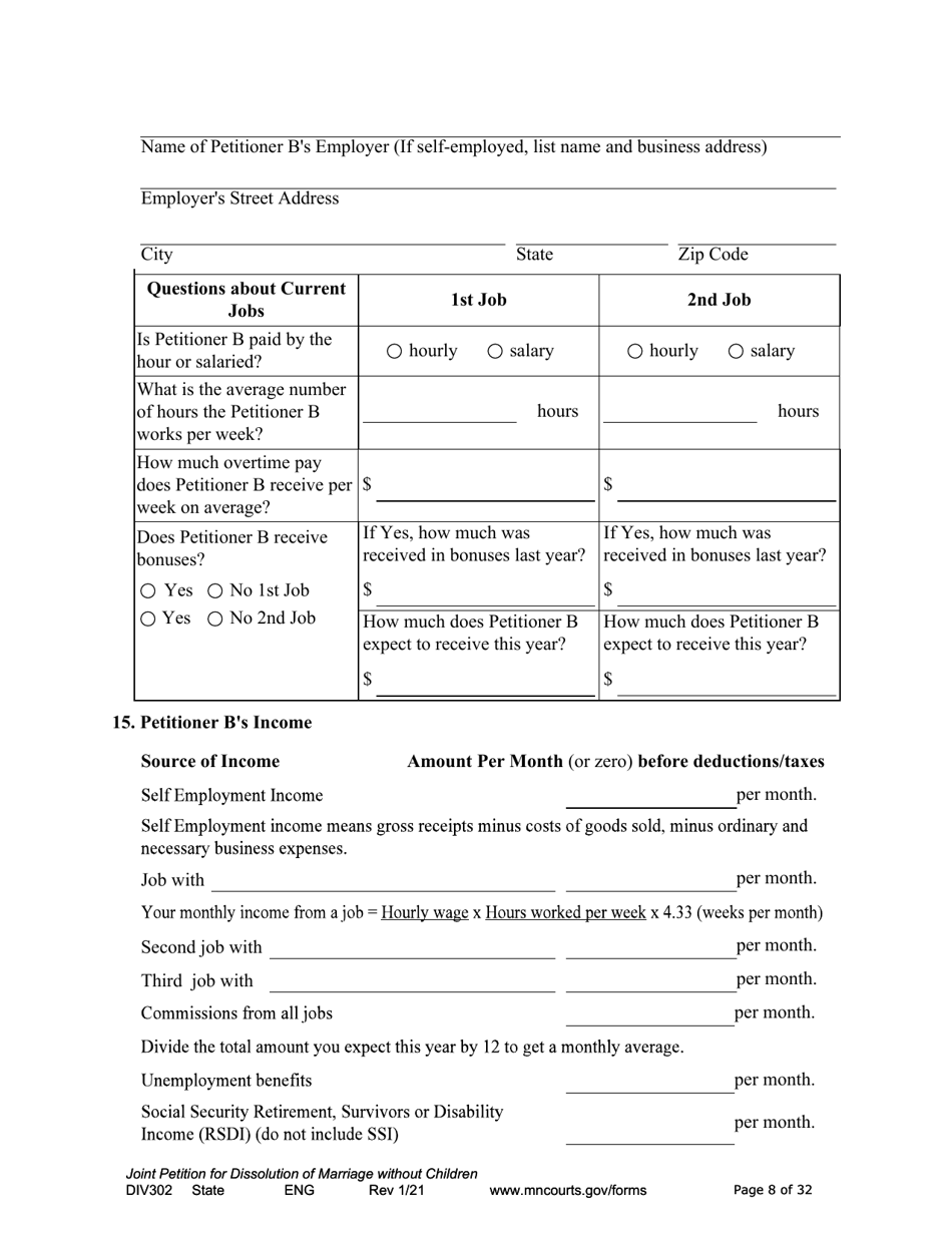 Form DIV302 Joint Petition, Agreement, and Judgment and Decree for Marriage Dissolution Without Children - Minnesota, Page 8
