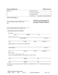 Document preview: Form DIV402 Petition for Dissolution of Marriage Without Children - Minnesota