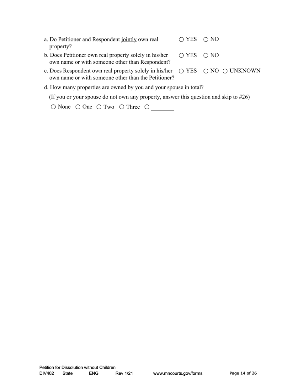 Form DIV402 Petition for Dissolution of Marriage Without Children - Minnesota, Page 14