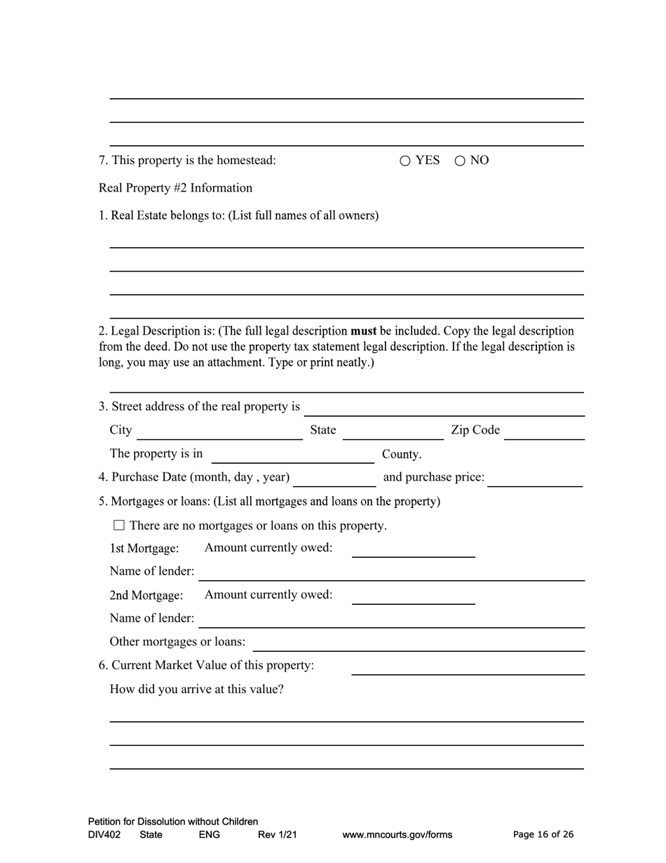Form DIV402 Petition for Dissolution of Marriage Without Children - Minnesota, Page 16