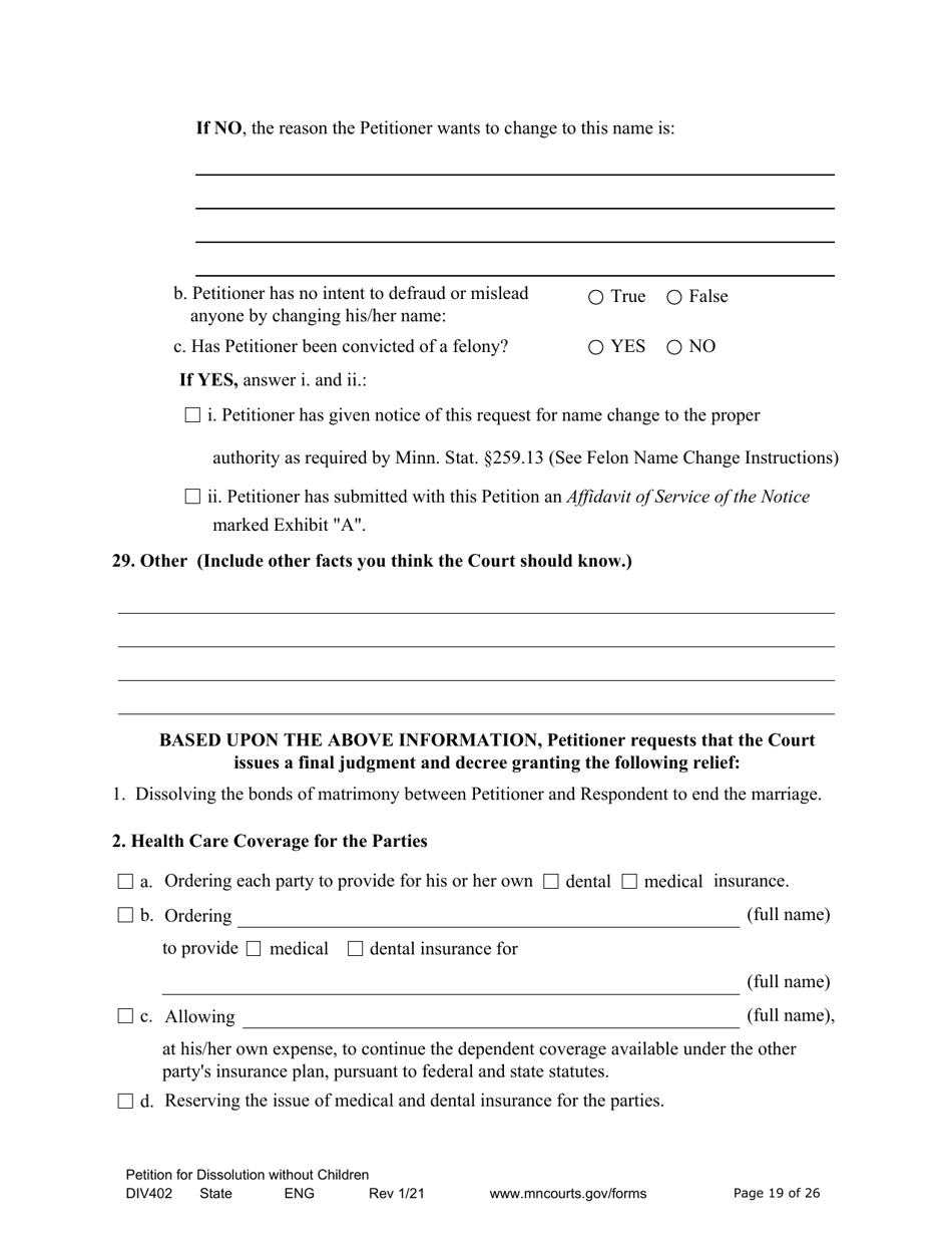 Form DIV402 Petition for Dissolution of Marriage Without Children - Minnesota, Page 19