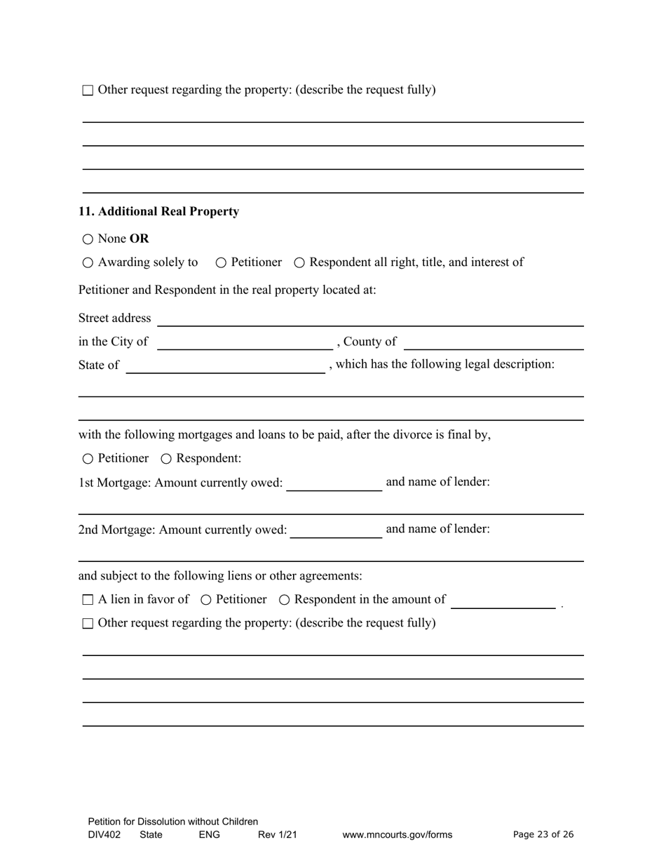 Form DIV402 Petition for Dissolution of Marriage Without Children - Minnesota, Page 23