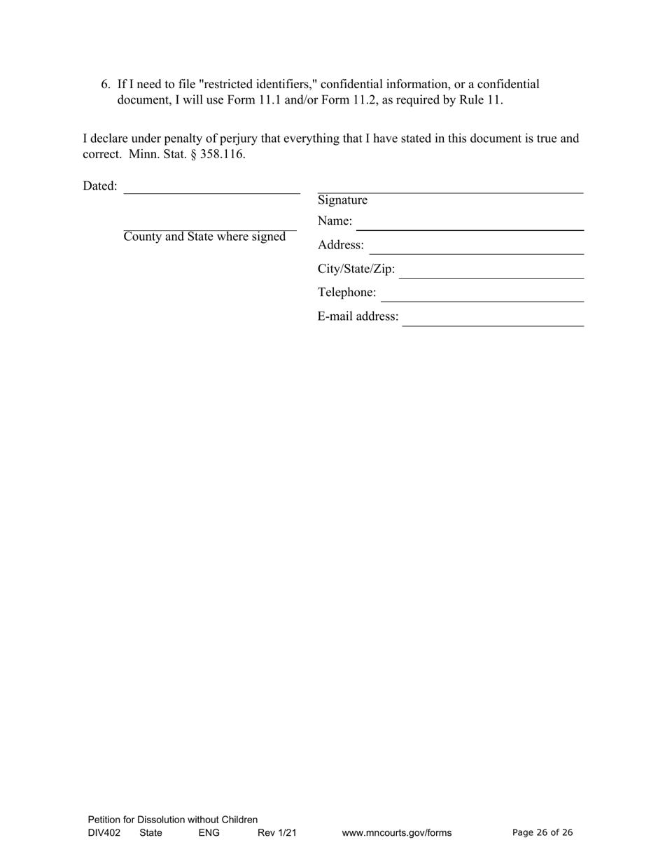 Form DIV402 Petition for Dissolution of Marriage Without Children - Minnesota, Page 26