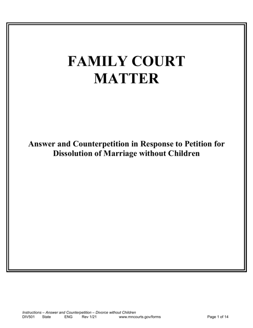 Instructions for Form DIV502 Answer and Counterpetition for Dissolution of Marriage Without Children - Minnesota