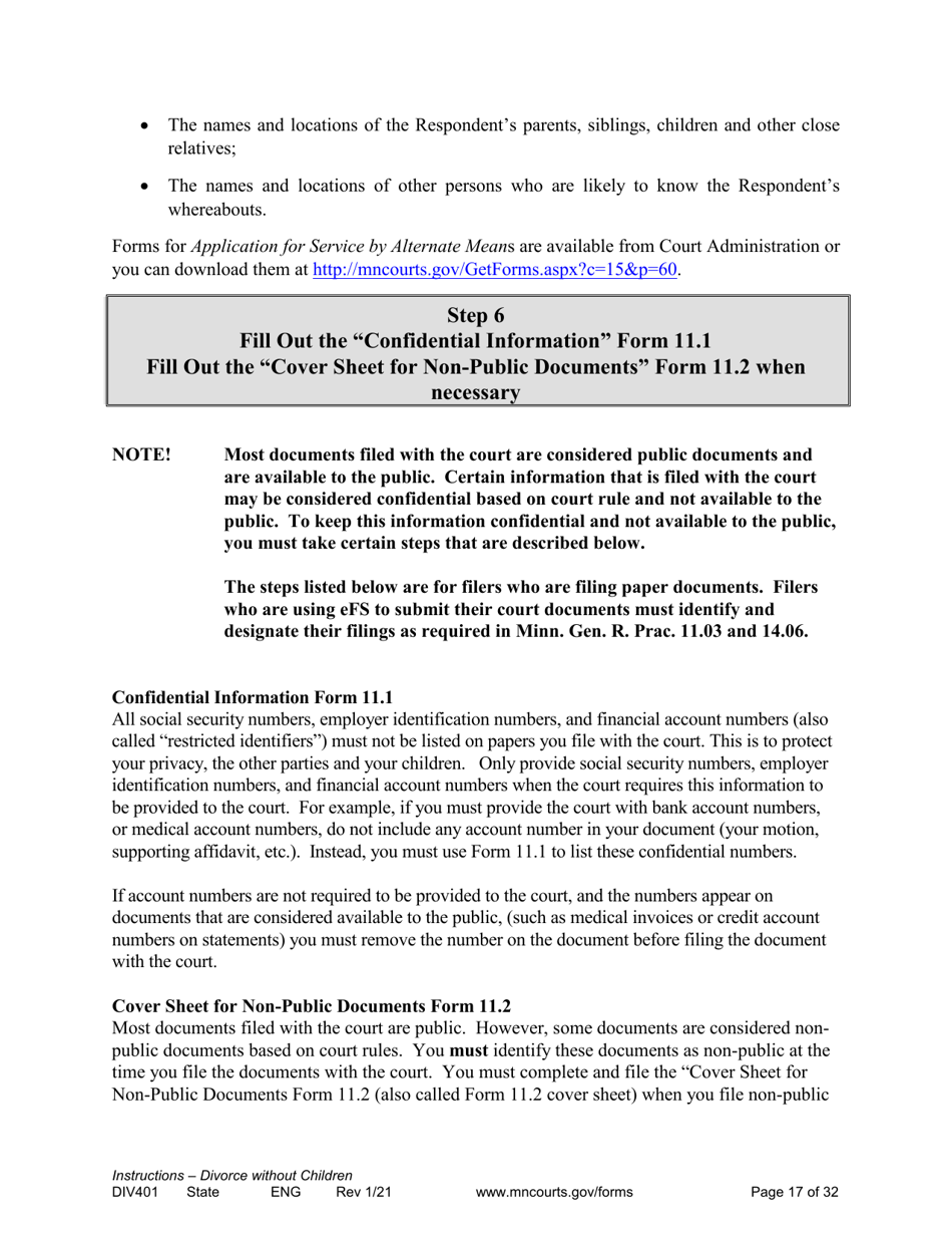 Form DIV401 Instructions for Dissolution of Marriage Without Children - Minnesota, Page 17