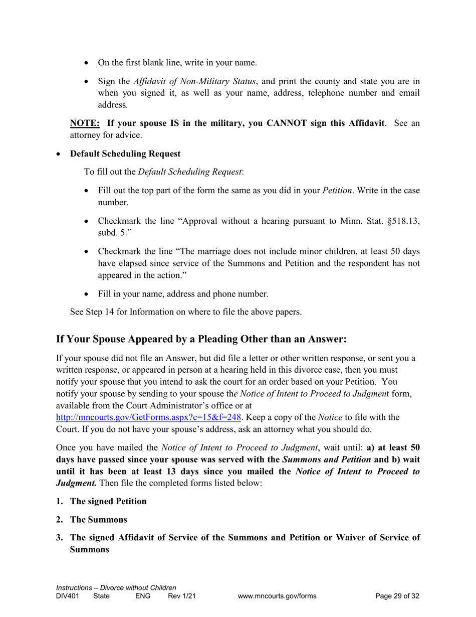 Form DIV401 Instructions for Dissolution of Marriage Without Children - Minnesota, Page 29