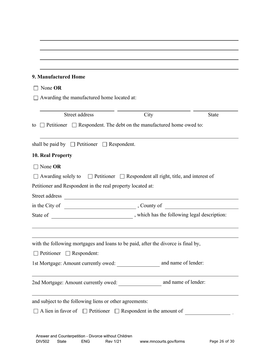 Form DIV502 Answer and Counterpetition for Dissolution of Marriage Without Children - Minnesota, Page 26