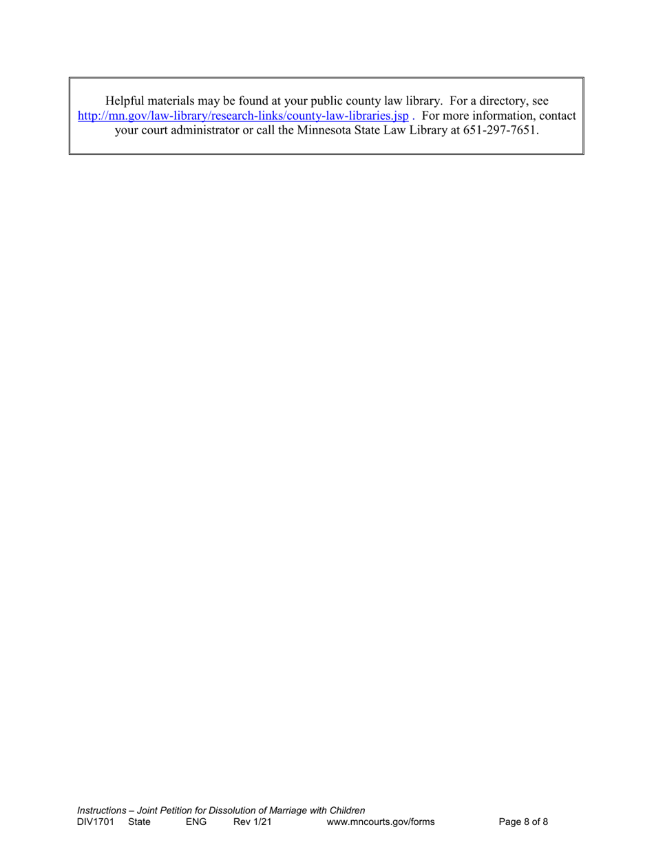 Instructions for Form DIV1702 Joint Petition, Agreement, and Judgment and Decree for Marriage Dissolution With Children - Minnesota, Page 8