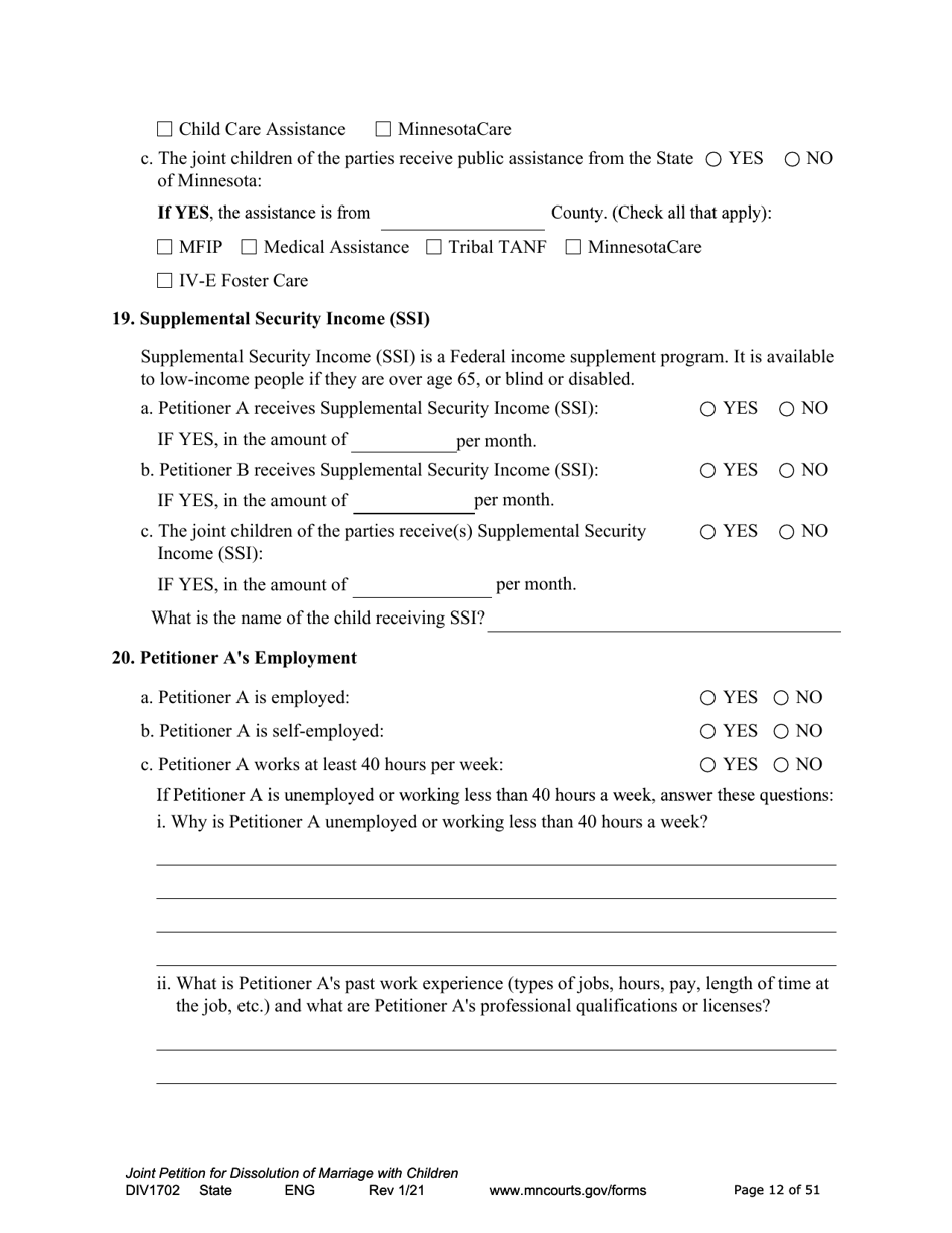 Form DIV1702 Joint Petition, Agreement, and Judgment and Decree for Marriage Dissolution With Children - Minnesota, Page 12