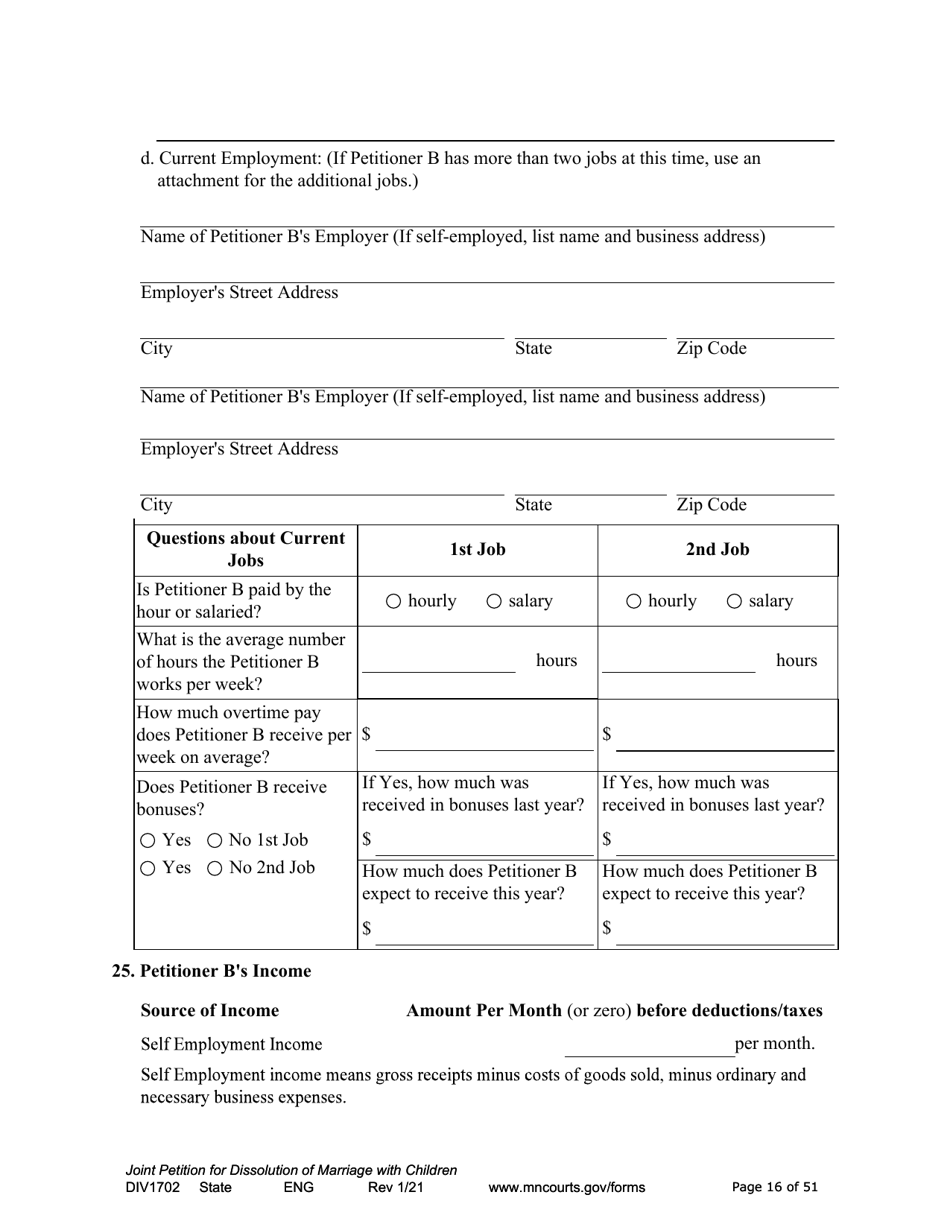 Form DIV1702 Joint Petition, Agreement, and Judgment and Decree for Marriage Dissolution With Children - Minnesota, Page 16