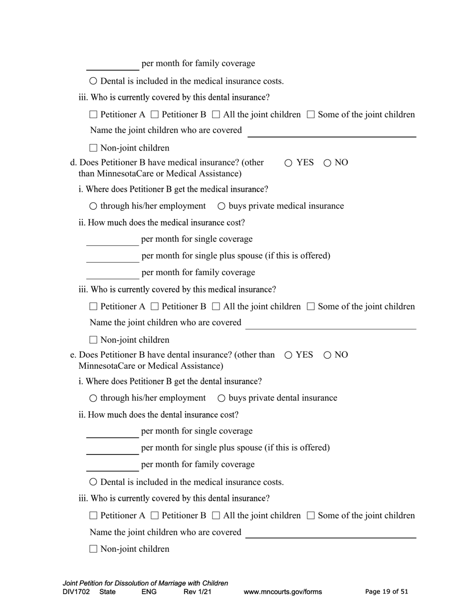 Form DIV1702 Joint Petition, Agreement, and Judgment and Decree for Marriage Dissolution With Children - Minnesota, Page 19