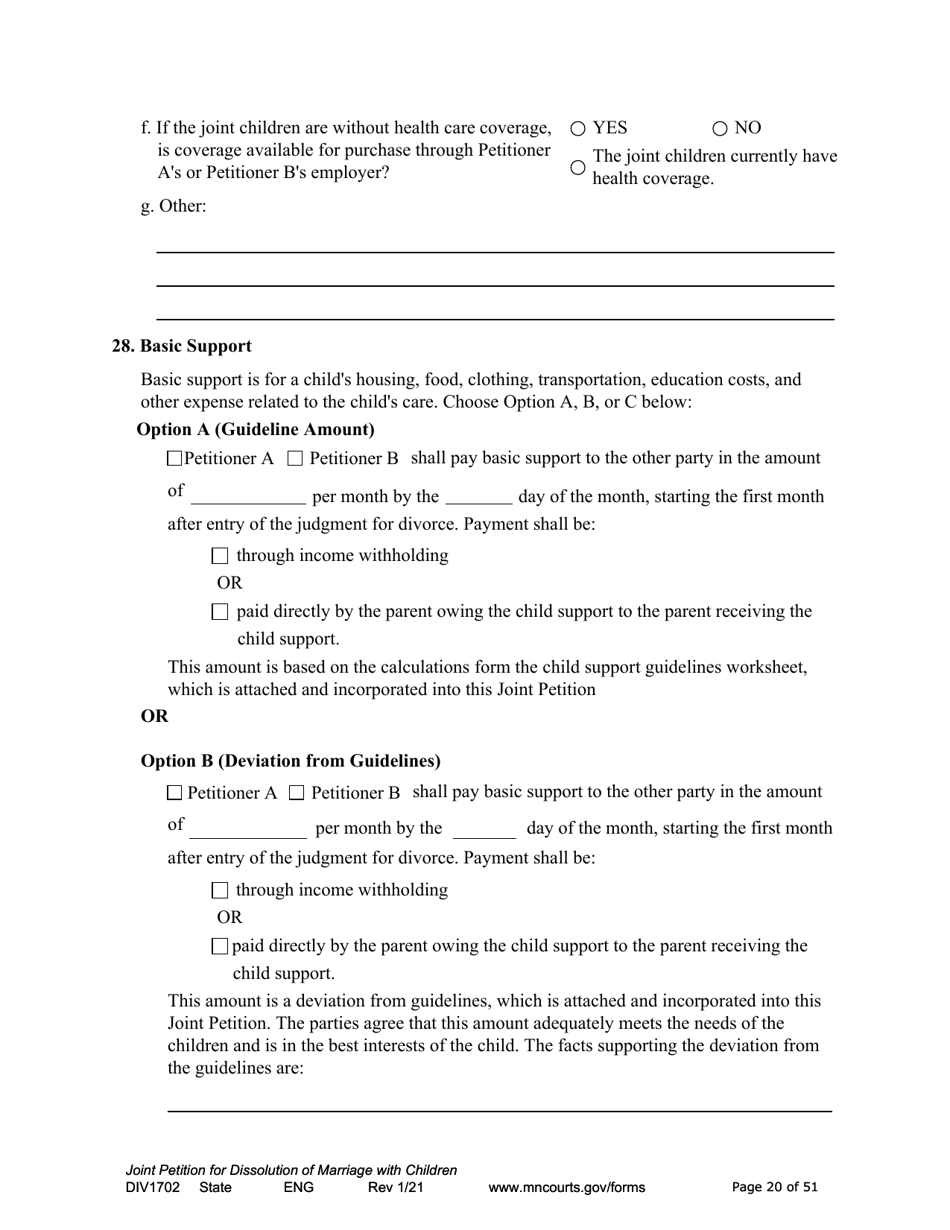 Form DIV1702 Joint Petition, Agreement, and Judgment and Decree for Marriage Dissolution With Children - Minnesota, Page 20