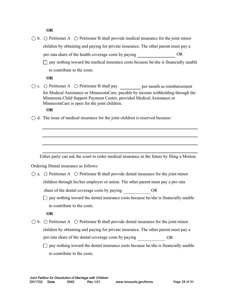 Form DIV1702 Joint Petition, Agreement, and Judgment and Decree for Marriage Dissolution With Children - Minnesota, Page 28