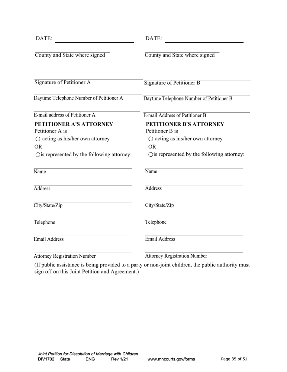 Form DIV1702 Joint Petition, Agreement, and Judgment and Decree for Marriage Dissolution With Children - Minnesota, Page 35