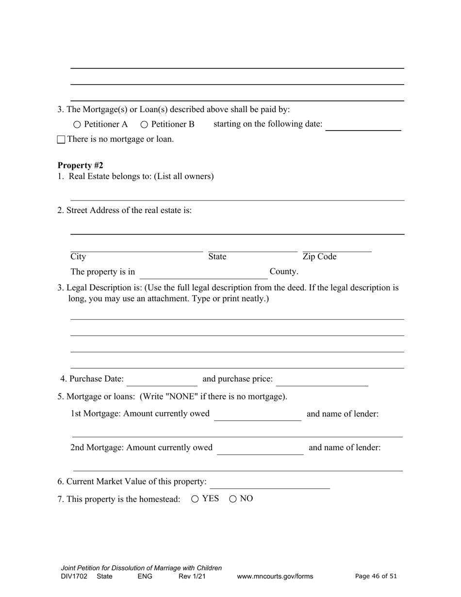Form DIV1702 Joint Petition, Agreement, and Judgment and Decree for Marriage Dissolution With Children - Minnesota, Page 46