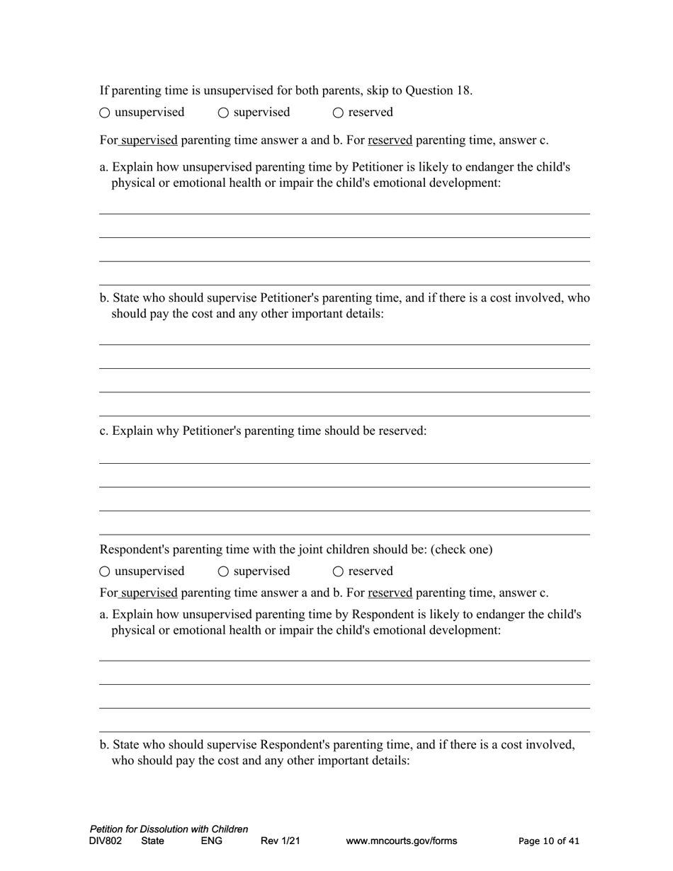 Form DIV802 Petition for Dissolution of Marriage With Children - Minnesota, Page 10