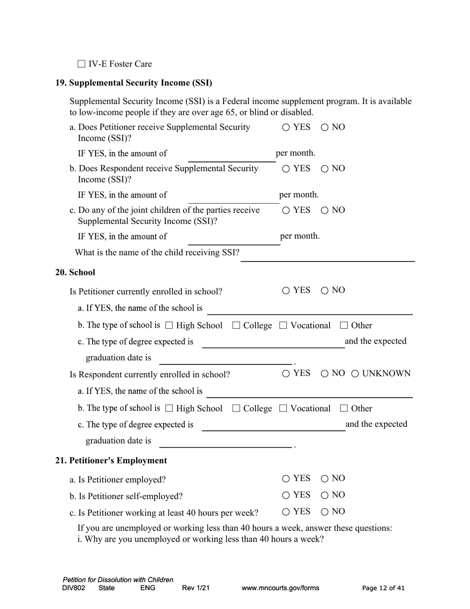 Form DIV802 Petition for Dissolution of Marriage With Children - Minnesota, Page 12