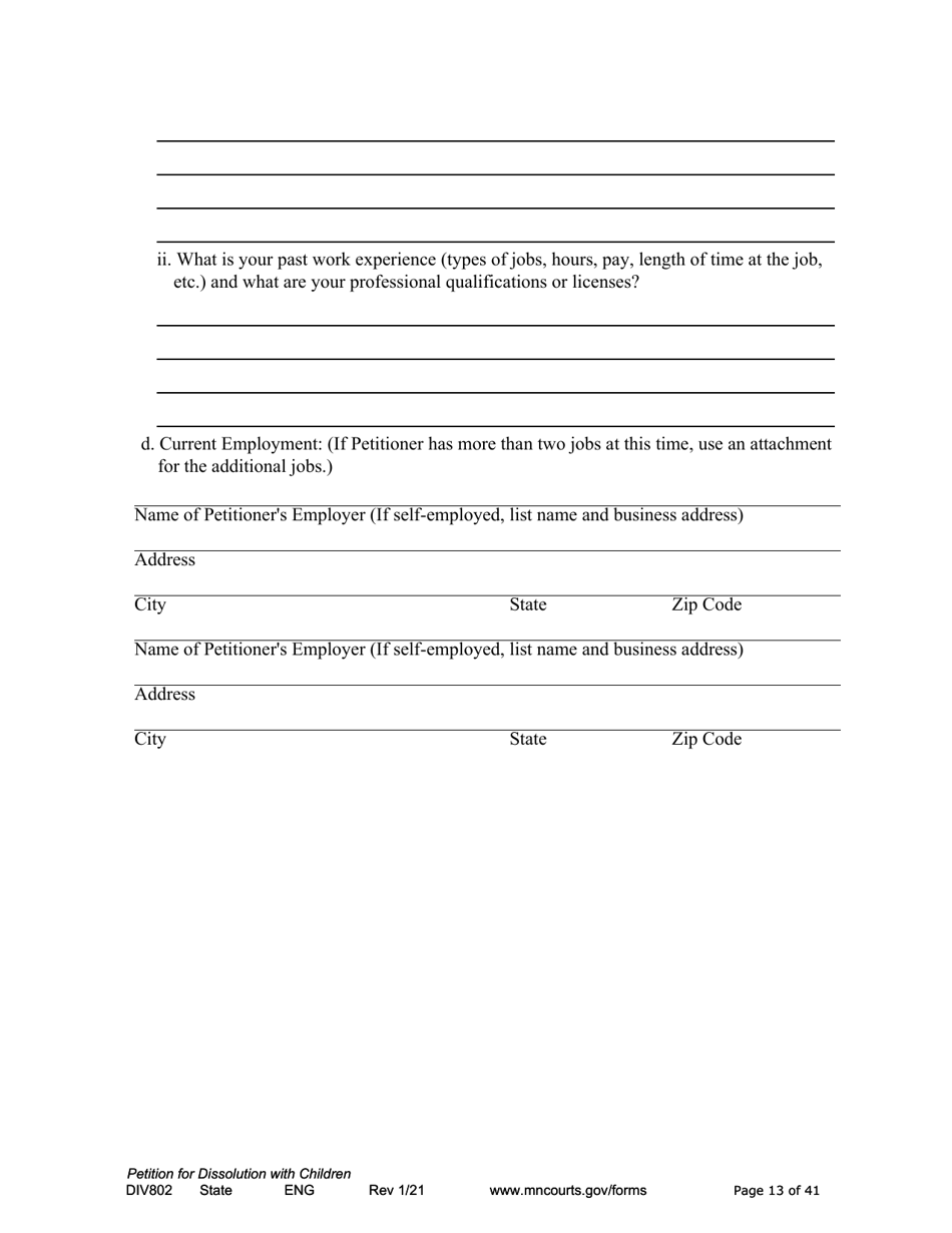 Form DIV802 Petition for Dissolution of Marriage With Children - Minnesota, Page 13