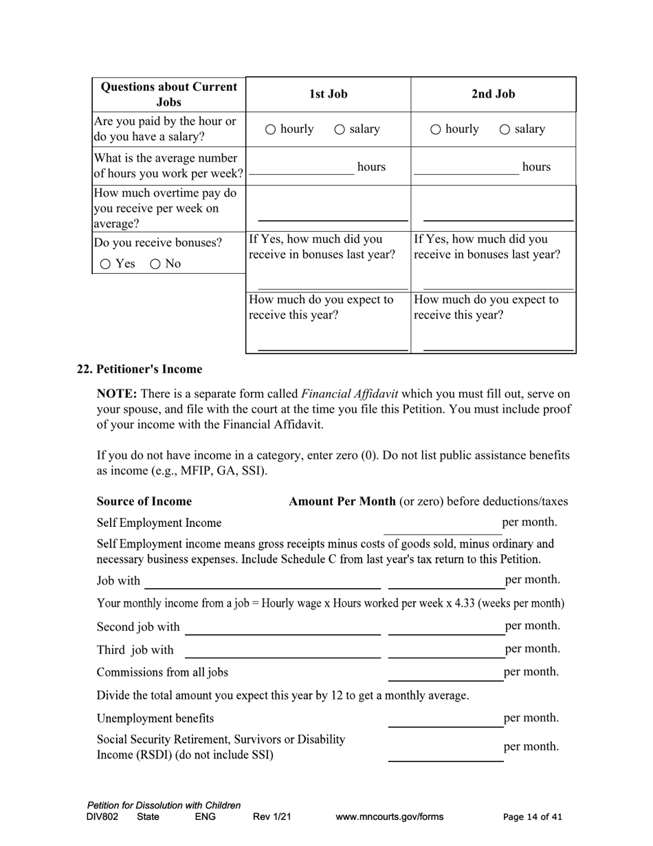 Form DIV802 Petition for Dissolution of Marriage With Children - Minnesota, Page 14