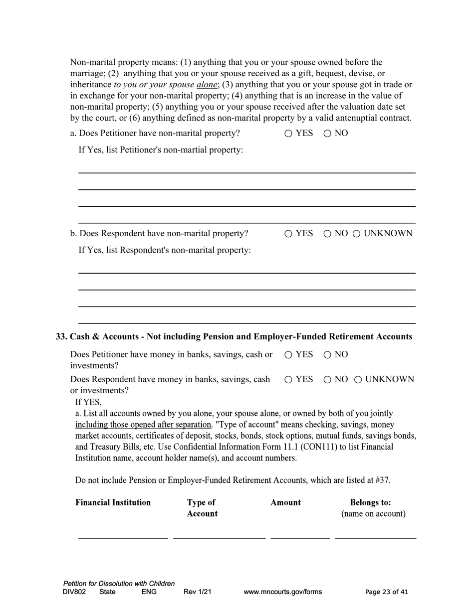 Form DIV802 Petition for Dissolution of Marriage With Children - Minnesota, Page 23
