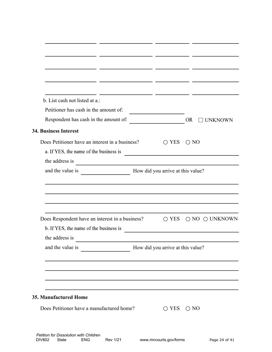 Form DIV802 Petition for Dissolution of Marriage With Children - Minnesota, Page 24