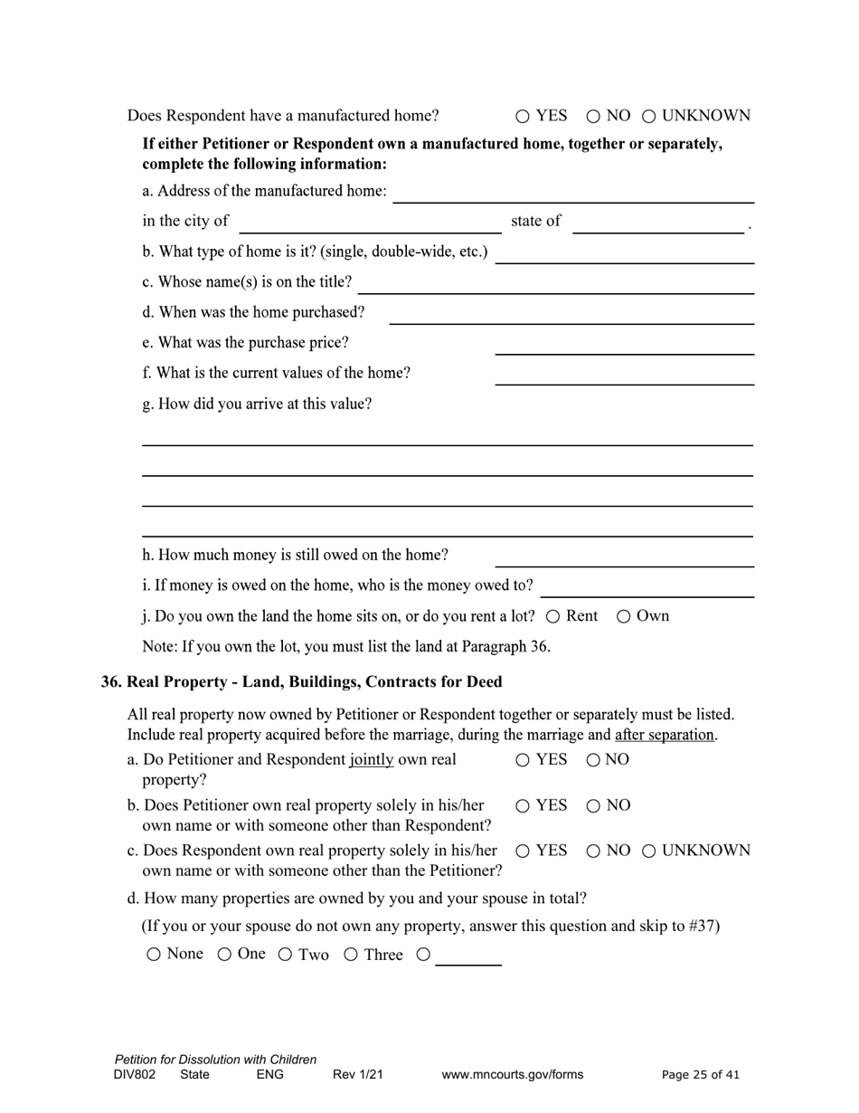Form DIV802 Petition for Dissolution of Marriage With Children - Minnesota, Page 25