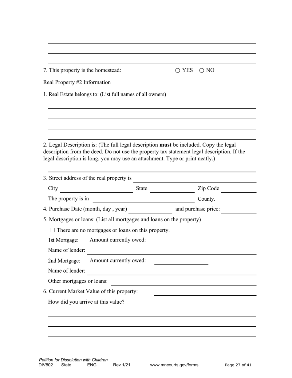 Form DIV802 Petition for Dissolution of Marriage With Children - Minnesota, Page 27