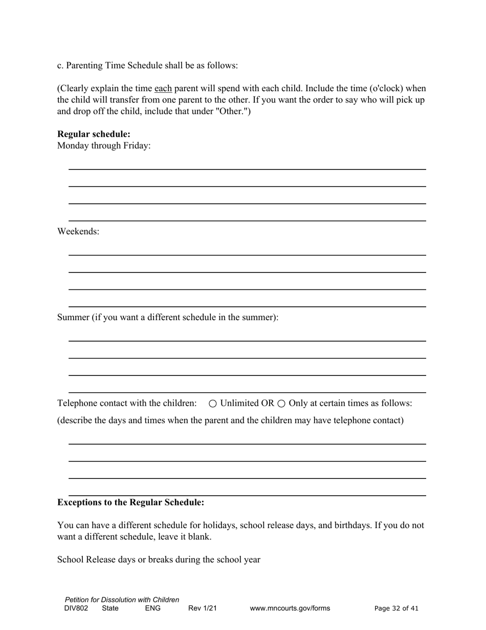 Form DIV802 Petition for Dissolution of Marriage With Children - Minnesota, Page 32