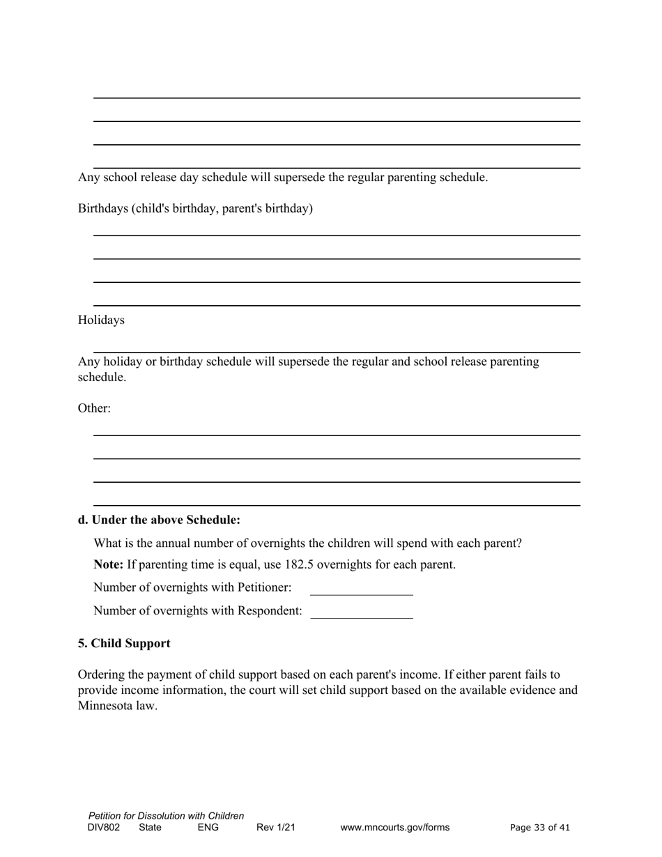 Form DIV802 Petition for Dissolution of Marriage With Children - Minnesota, Page 33