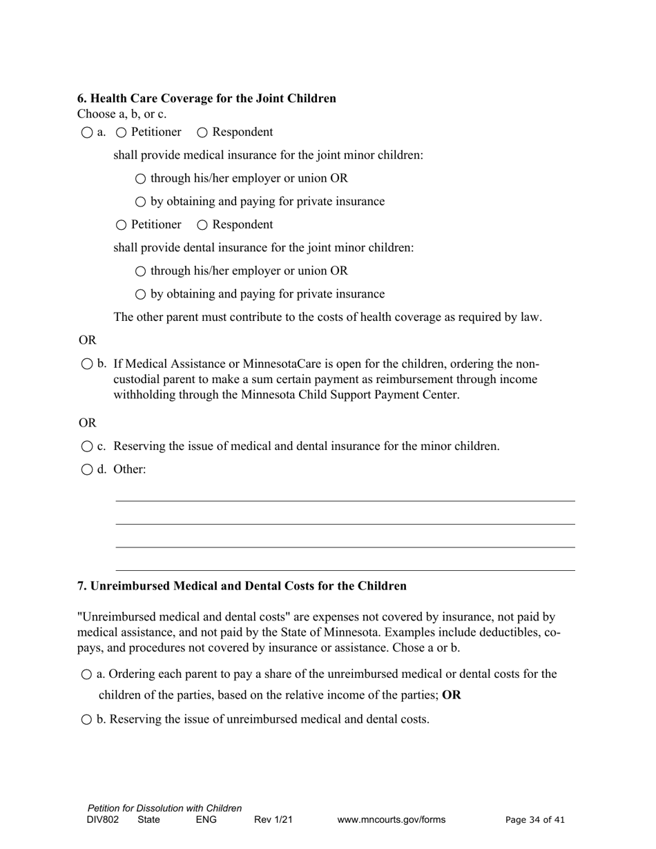Form DIV802 Petition for Dissolution of Marriage With Children - Minnesota, Page 34