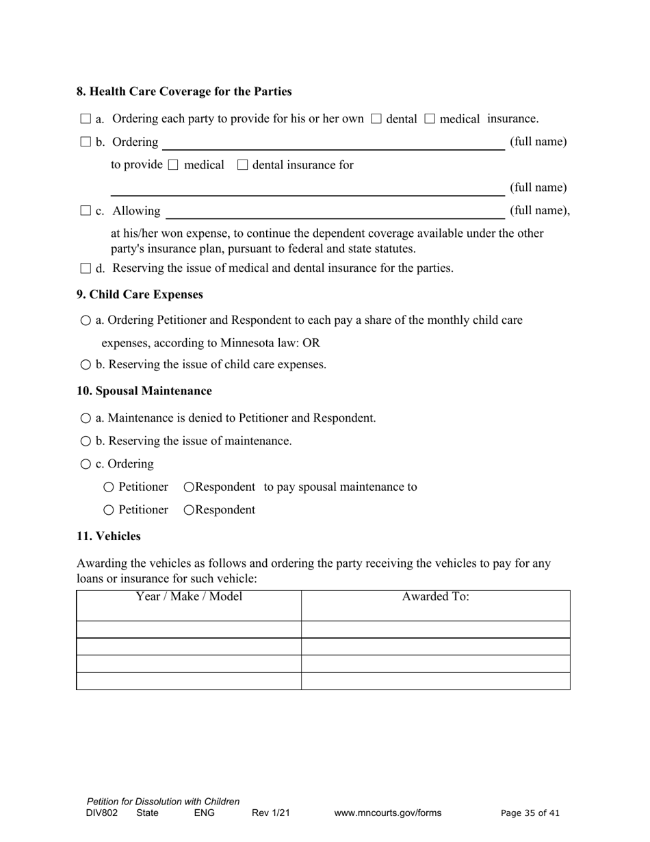 Form DIV802 Petition for Dissolution of Marriage With Children - Minnesota, Page 35