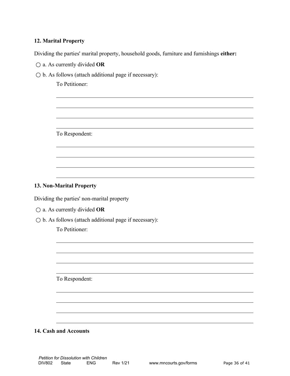 Form DIV802 Petition for Dissolution of Marriage With Children - Minnesota, Page 36