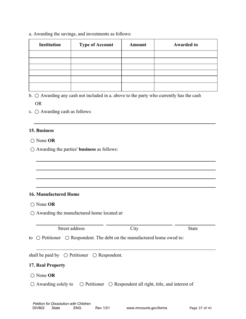 Form DIV802 Petition for Dissolution of Marriage With Children - Minnesota, Page 37
