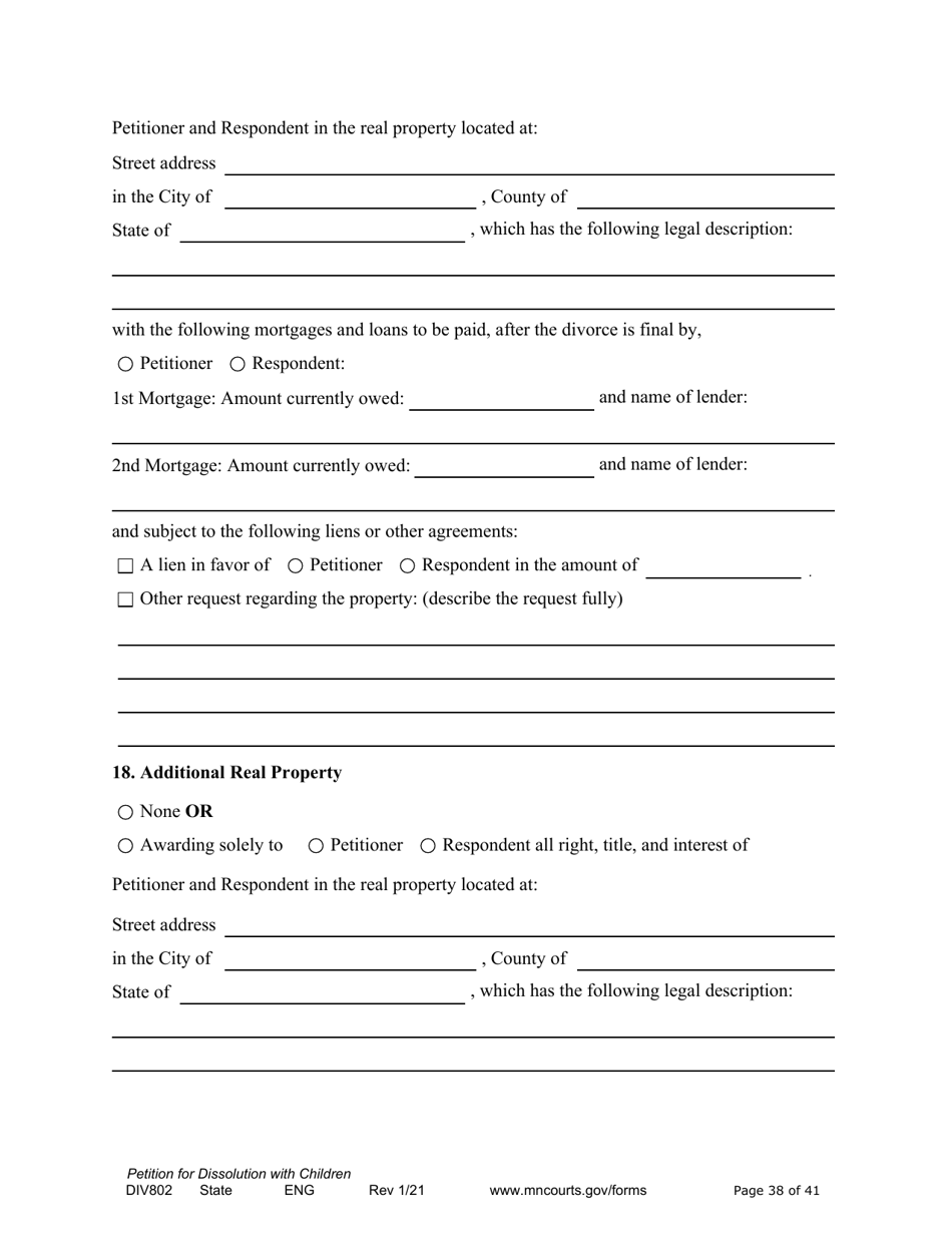 Form DIV802 Petition for Dissolution of Marriage With Children - Minnesota, Page 38