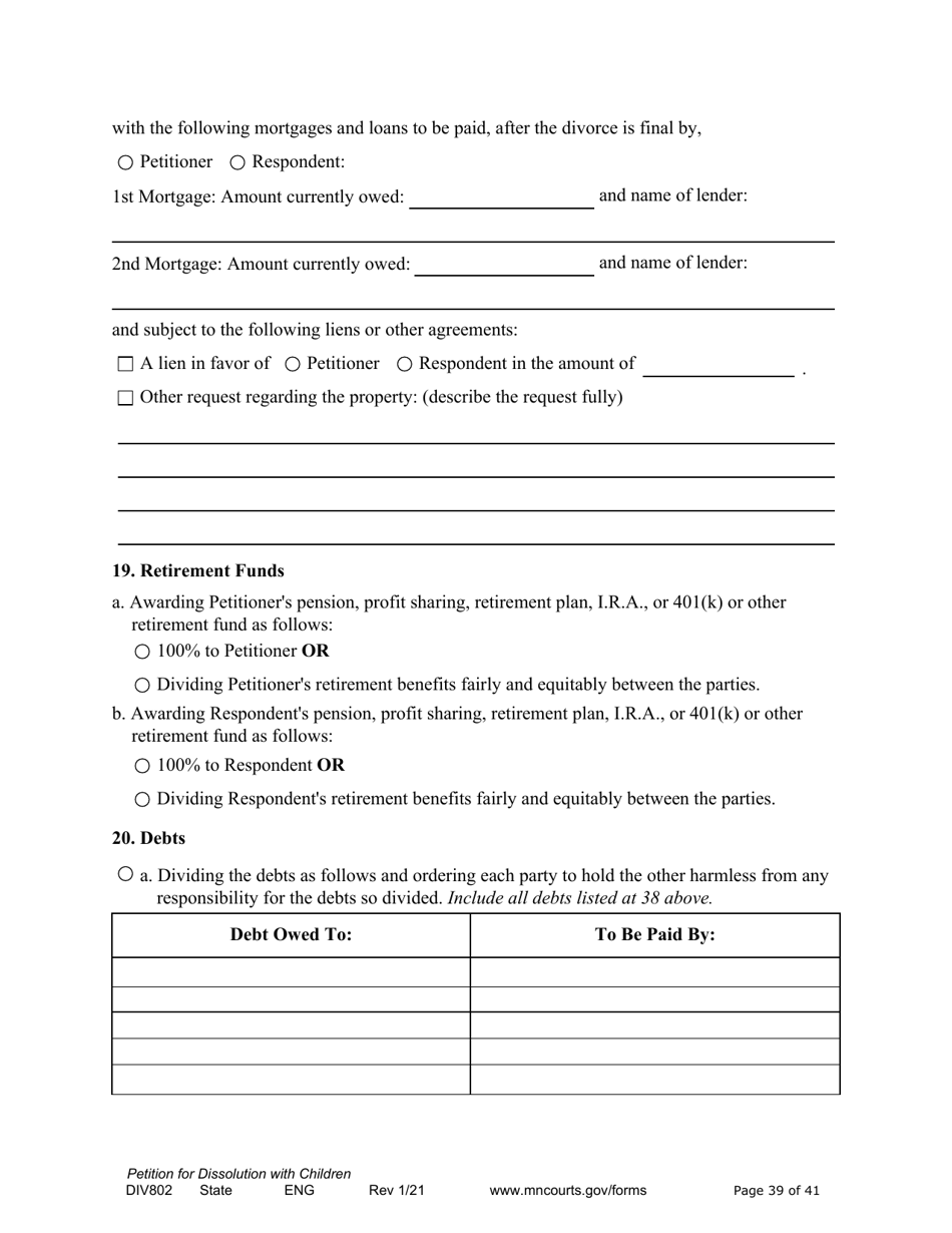 Form DIV802 Petition for Dissolution of Marriage With Children - Minnesota, Page 39