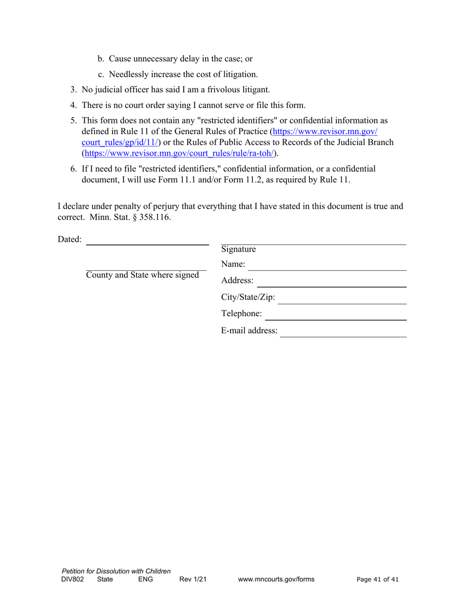 Form DIV802 Petition for Dissolution of Marriage With Children - Minnesota, Page 41