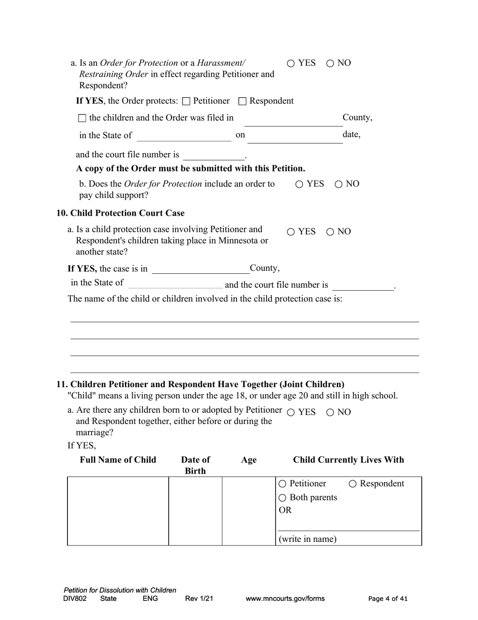 Form DIV802 Petition for Dissolution of Marriage With Children - Minnesota, Page 4