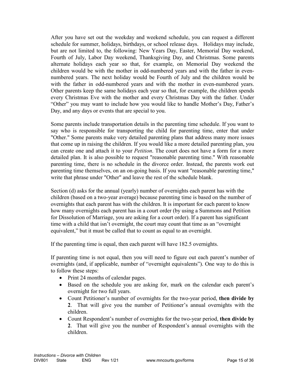 Form DIV801 Instructions for Dissolution of Marriage With Children - Minnesota, Page 15