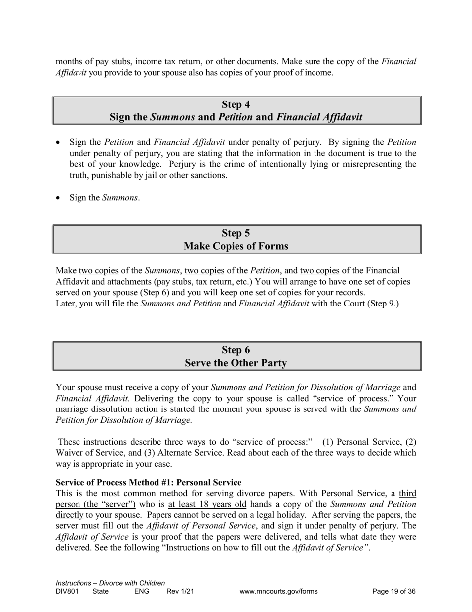 Form DIV801 Instructions for Dissolution of Marriage With Children - Minnesota, Page 19