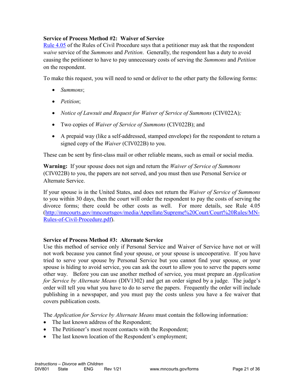 Form DIV801 Instructions for Dissolution of Marriage With Children - Minnesota, Page 21
