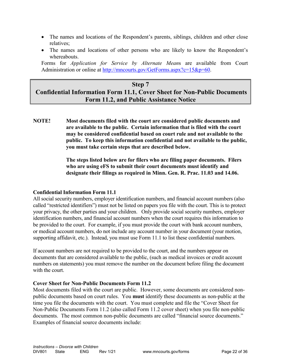 Form DIV801 Instructions for Dissolution of Marriage With Children - Minnesota, Page 22