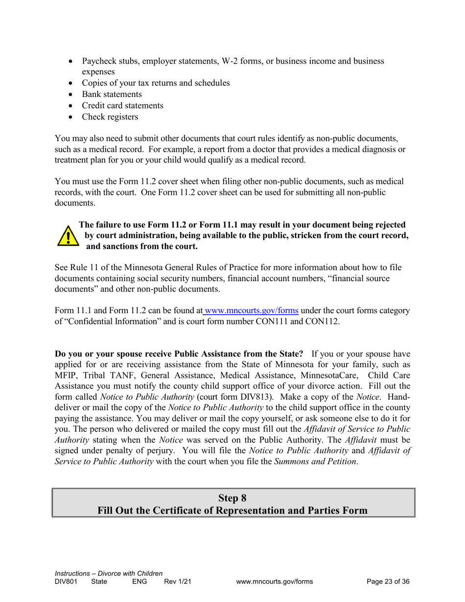 Form DIV801 Instructions for Dissolution of Marriage With Children - Minnesota, Page 23