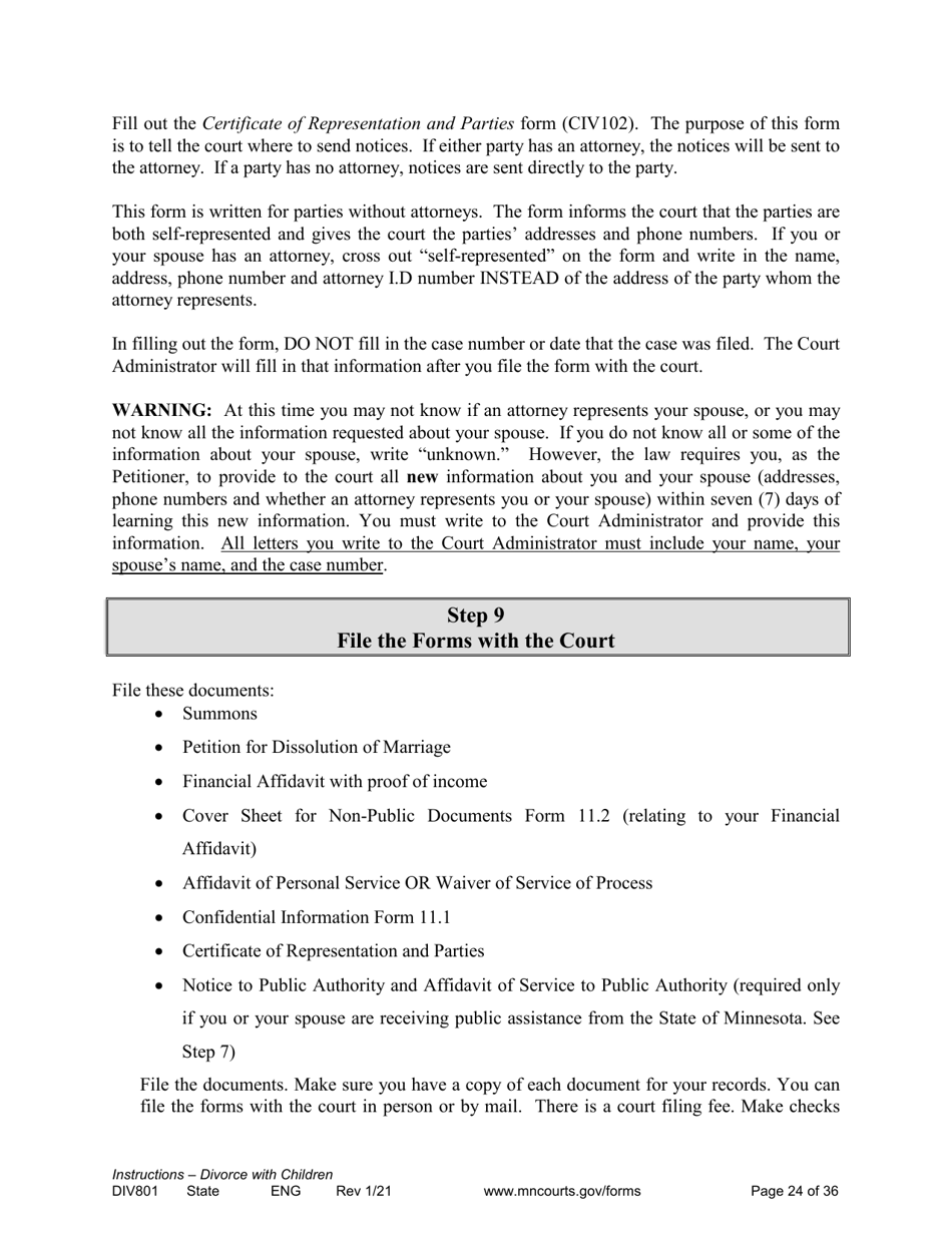 Form DIV801 Instructions for Dissolution of Marriage With Children - Minnesota, Page 24
