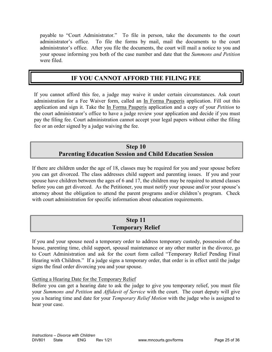 Form DIV801 Instructions for Dissolution of Marriage With Children - Minnesota, Page 25