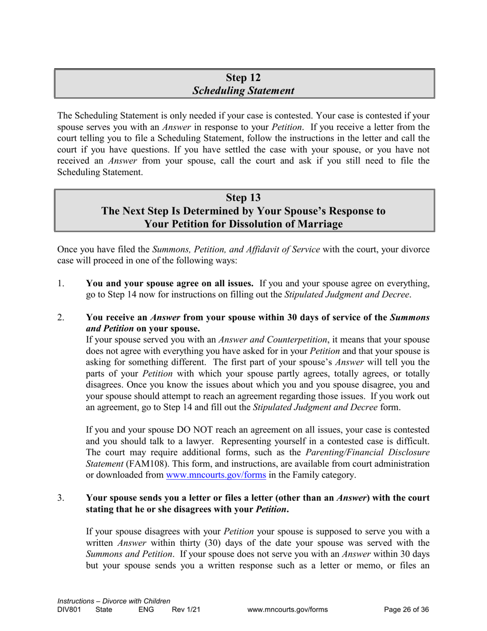 Form DIV801 Instructions for Dissolution of Marriage With Children - Minnesota, Page 26