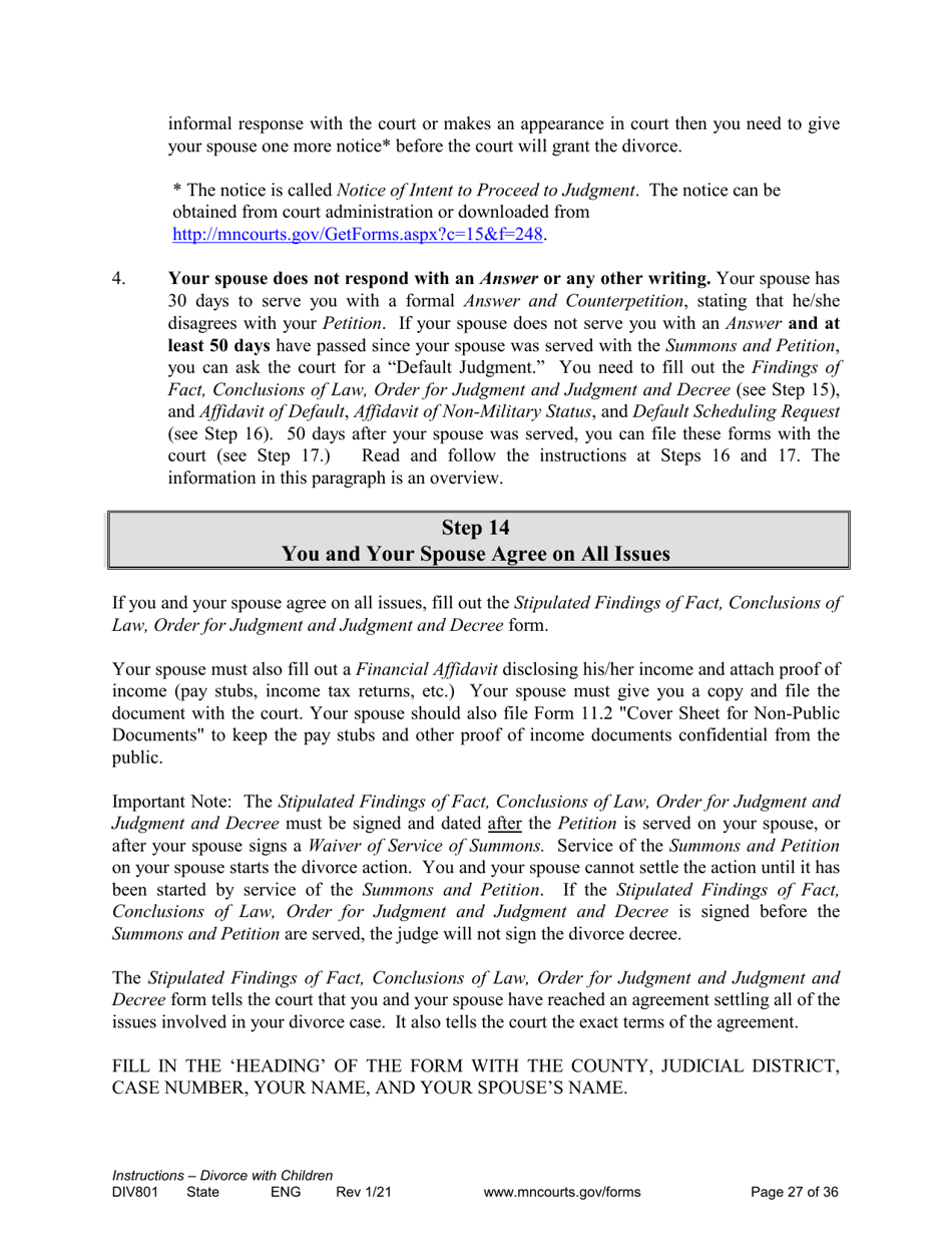 Form DIV801 Instructions for Dissolution of Marriage With Children - Minnesota, Page 27