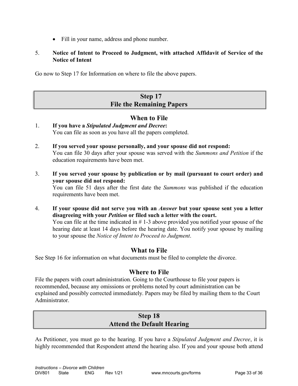 Form DIV801 Instructions for Dissolution of Marriage With Children - Minnesota, Page 33
